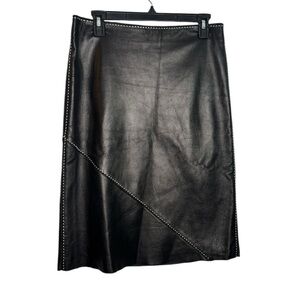 Poleci Soft Black Leather Pencil Stitch Knee Length Skirt Size 8